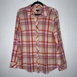 Talbots Women’s Cotton Button Front Shirt Fabulous Plaid Size L NWT